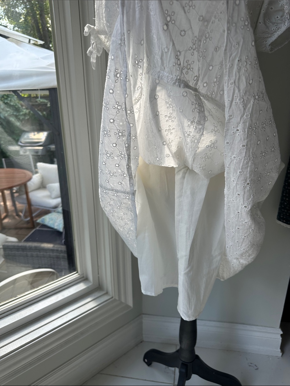 VERTICHE White Eyelet Puff-Sleeve Square Neck Babydoll Dress Cotton Size Large - Picture 11 of 16